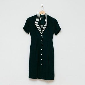 Petite Sophisticate vintage navy & white dress - embellished collar - size 2